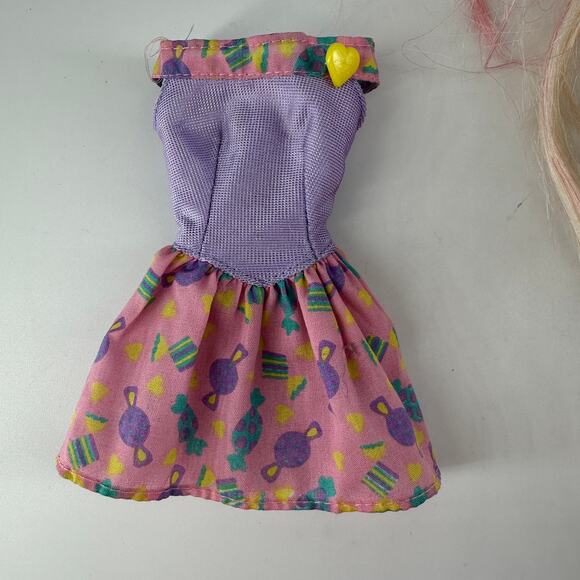 1999 Mattel Barbie Doll Blonde Pink Streaks Genuine Barbie Candy Print Dress - Picture 5 of 10